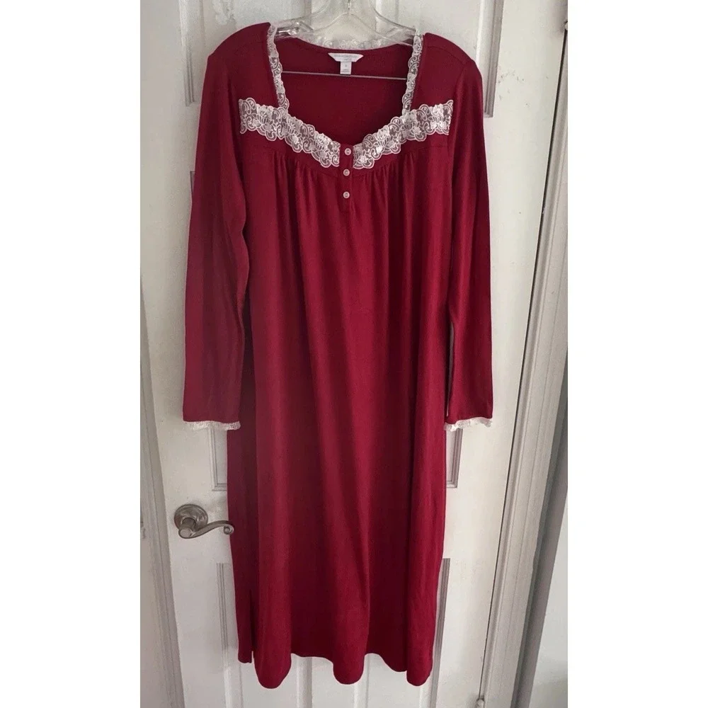 Charter Club Red Lace Trim Nightgown S Holiday‎ Christmas Cottagecore Victorian